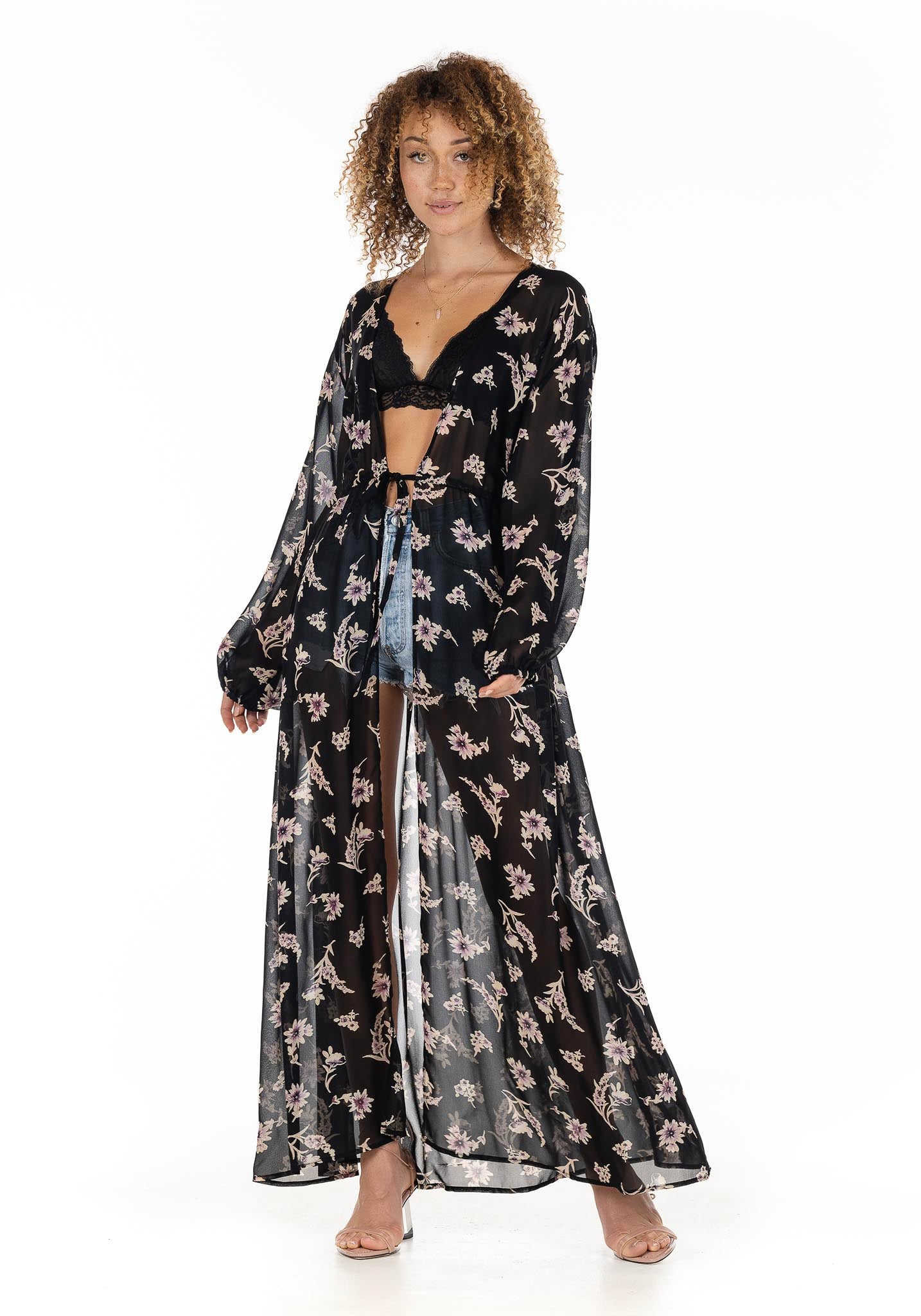 The Amalfi Kimono in Midnight Rayon Crepe Front