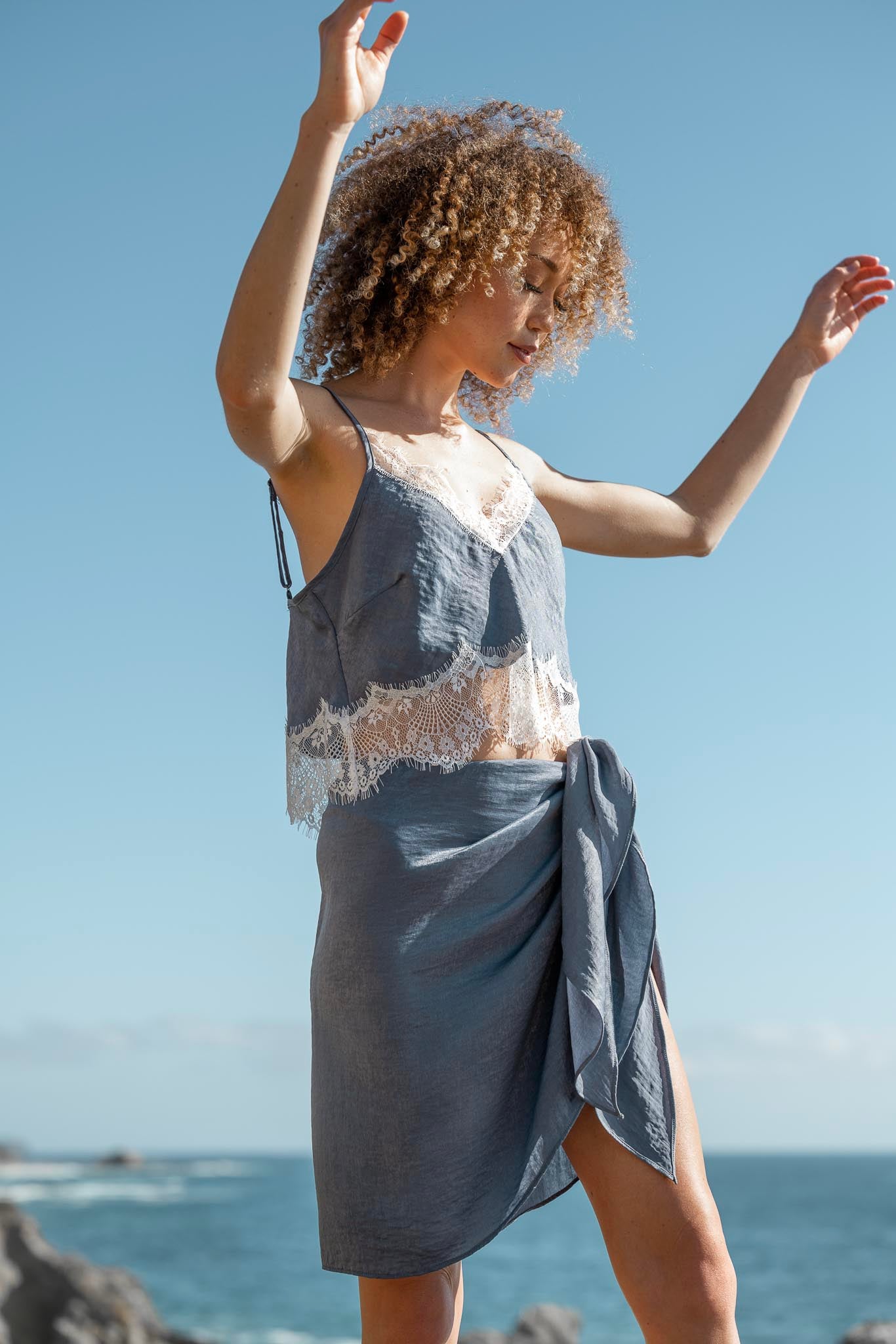 The Makena Sarong in Overcast Satin Side View